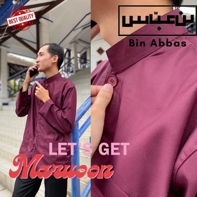 Baju/Kemeja Koko Yamani Habaib/Hadramaut Bin Abbas Jumbo Merah Maroon