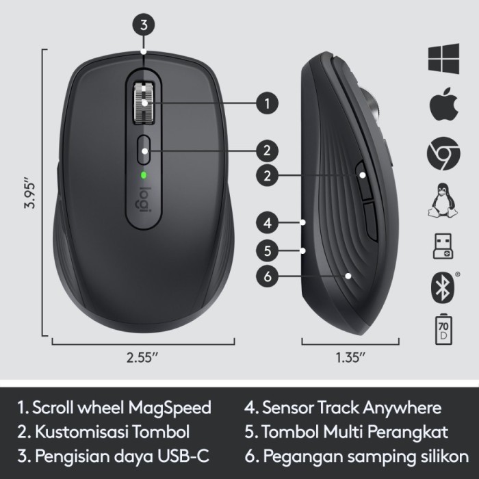 Logitech Mx Anywhere 3 Mouse Wireless / Bluetooth Mx Anywhere3