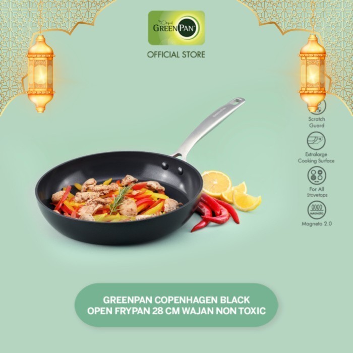 Greenpan Copenhagen Black Open Frypan 28 Cm X 48 Mm Wajan Non Toxic