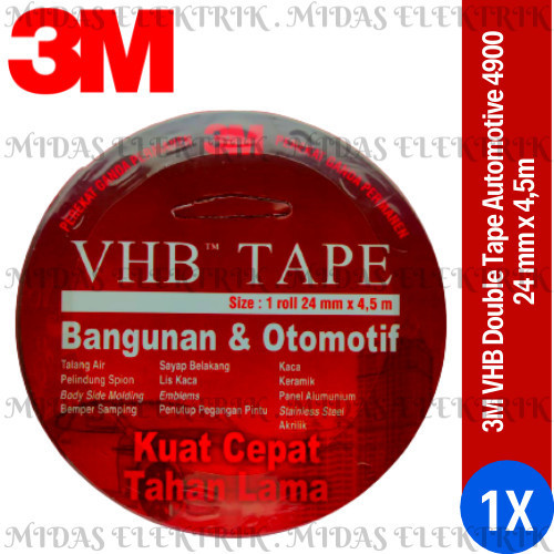 

3M VHB DOUBLE TAPE FOAM AUTOMOTIVE MOBIL 4900 MERAH SIZE 24 MM X 4.5 M