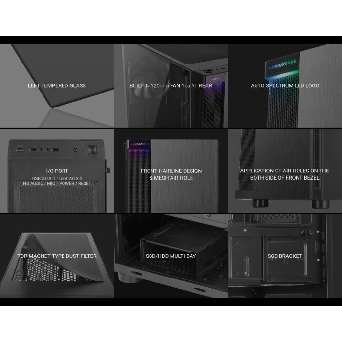 Case Abkoncore Cronos 450M +1 Fan Tempered Atx Casing Komputer C450M