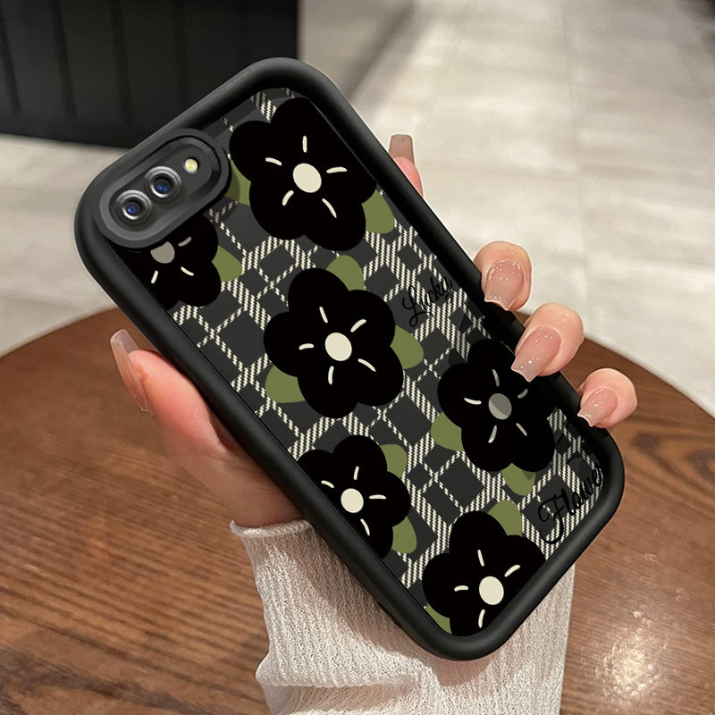 Casing Hp OPPO A5 A3s A12E Realme C1 Case lembut sarung HP pola bunga hitam Casing Softcase pelindun