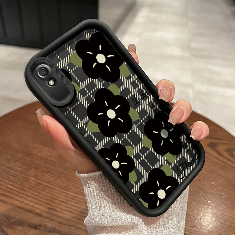 Casing Hp Xiaomi Redmi 9A Redmi 9i Redmi 9T Redmi 9 Power Case lembut sarung HP pola bunga hitam Cas