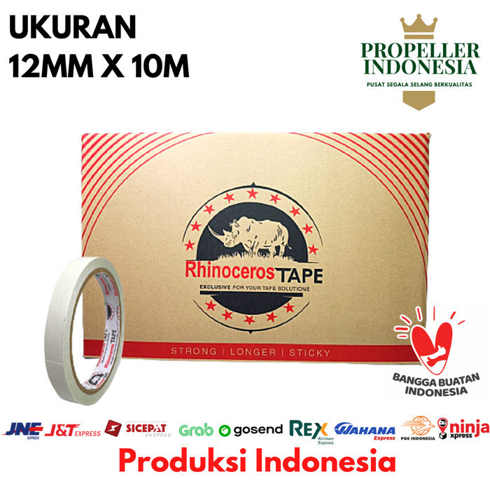 

HRG DISKON Double Tape Putih RHINOCEROS Tape 12mm x 10m @288Pcs/Dus GOJEK/GRAB