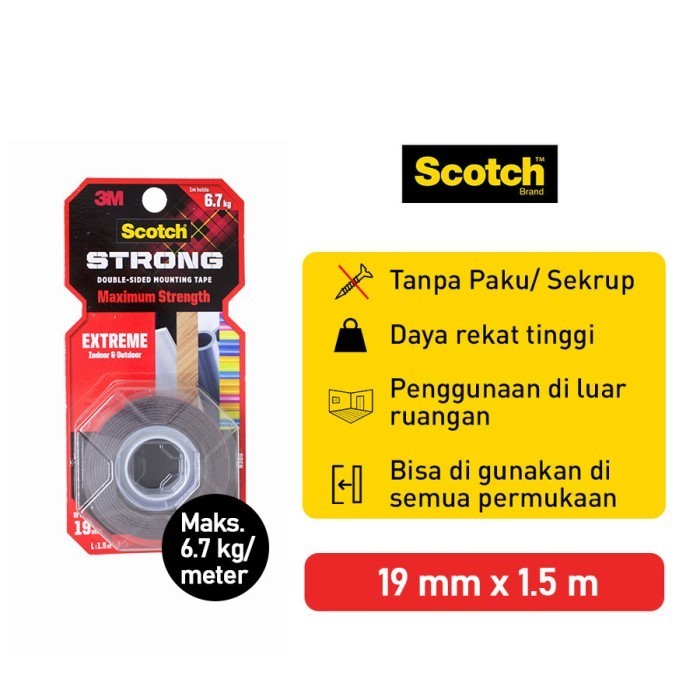 

TERMURAH 3M Scotch 414-S19 VHB Strong Indoor & Outdoor Mounting Tape 19mm x1.5m