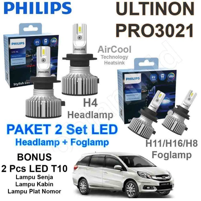 Paket 2 Set Led Honda Mobilio H4 + H11 Philips Ultinon Pro3021