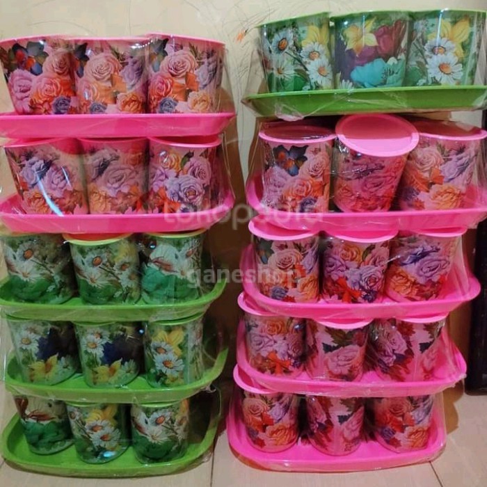 Toples Nampan Calista Bunga Set Toples Plastik Lebaran Murah