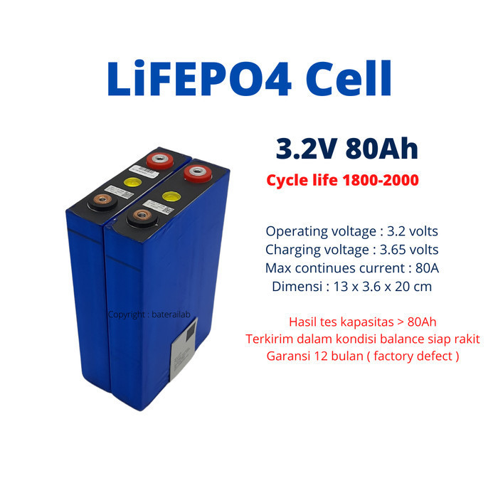 NEW BATERAI LIFEPO4 3.2V 80AH  REAL CAPACITY  ***TESTED***