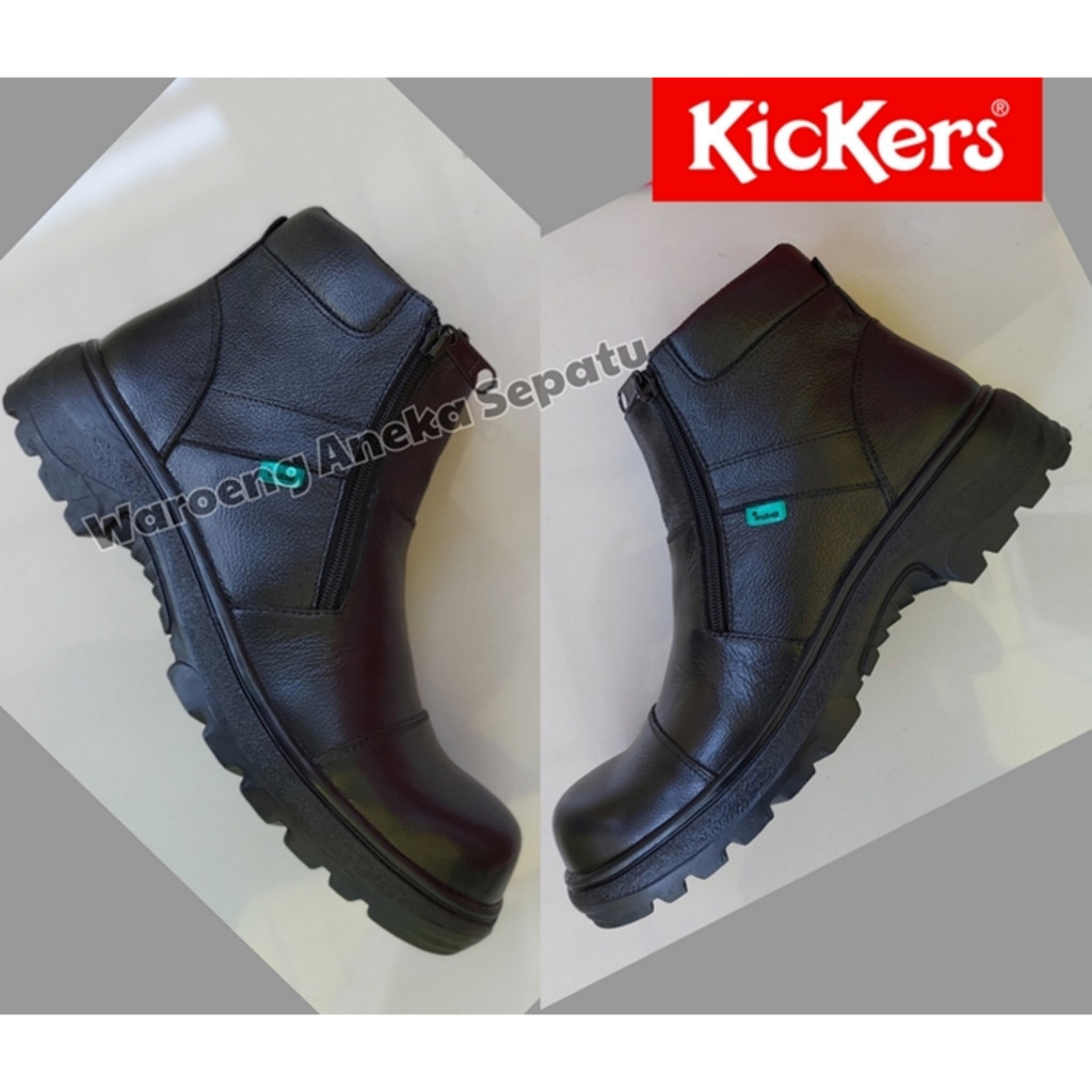 Sepatu Boots Safety  zippers Pria Kickers resleting Kulit 100% Asli Ujung Besi Sefty Shoes Sepatu Lo