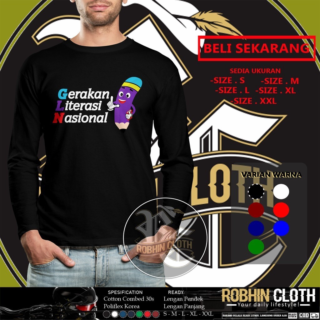 Kaos Baju Gerakan Literasi Nasional Lengan Panjang DB Kaos Distro