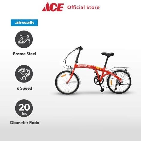 Barang Murah.Co Ace Airwalk Expresso Sepeda Lipat 20 Inci 6-Speed - Merah Perlengkapan Olahraga Sepe