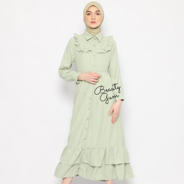 Setelan Gamis Ikatan cinta sage mint/Pakaian muslim gamis sage green Ready Stok