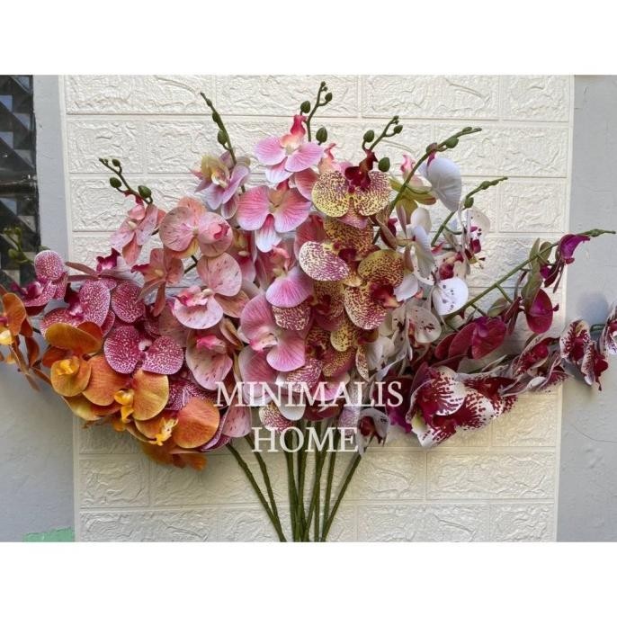 Mh - Bunga Anggrek Latex Jumbo Artificial 9 Kuntum Dekorasi Plastik