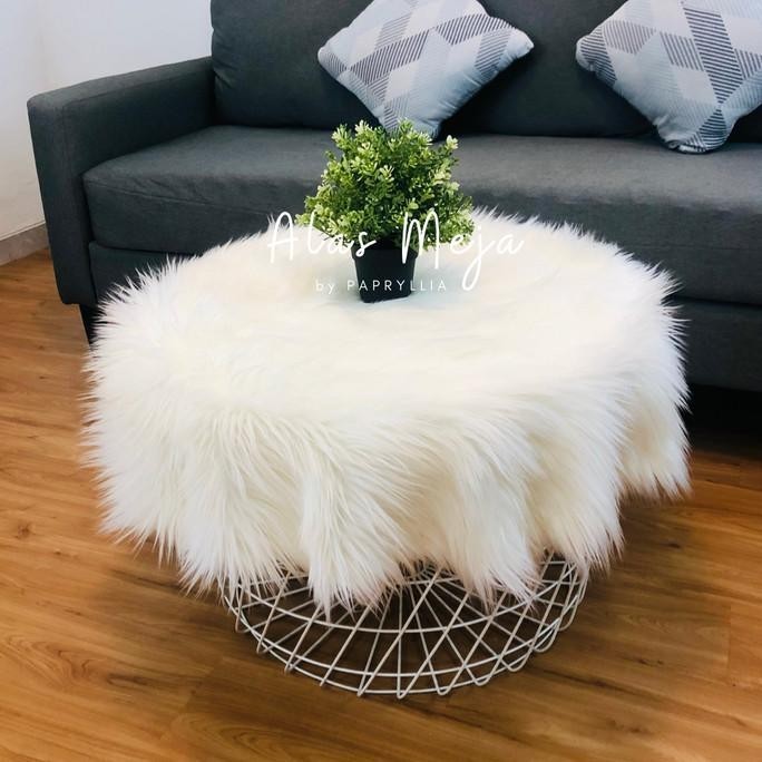 Papryllia - Taplak Meja Bulat Bulu Panjang Taplak Bundar 100Cm (Putih)