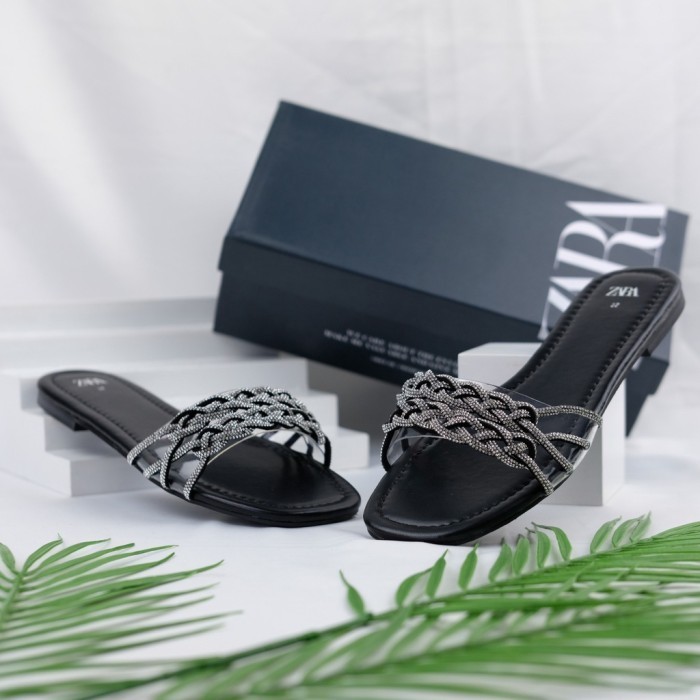 Sandal Flat Shoes Zara Wanita Original Branded Terbaru Frzs432