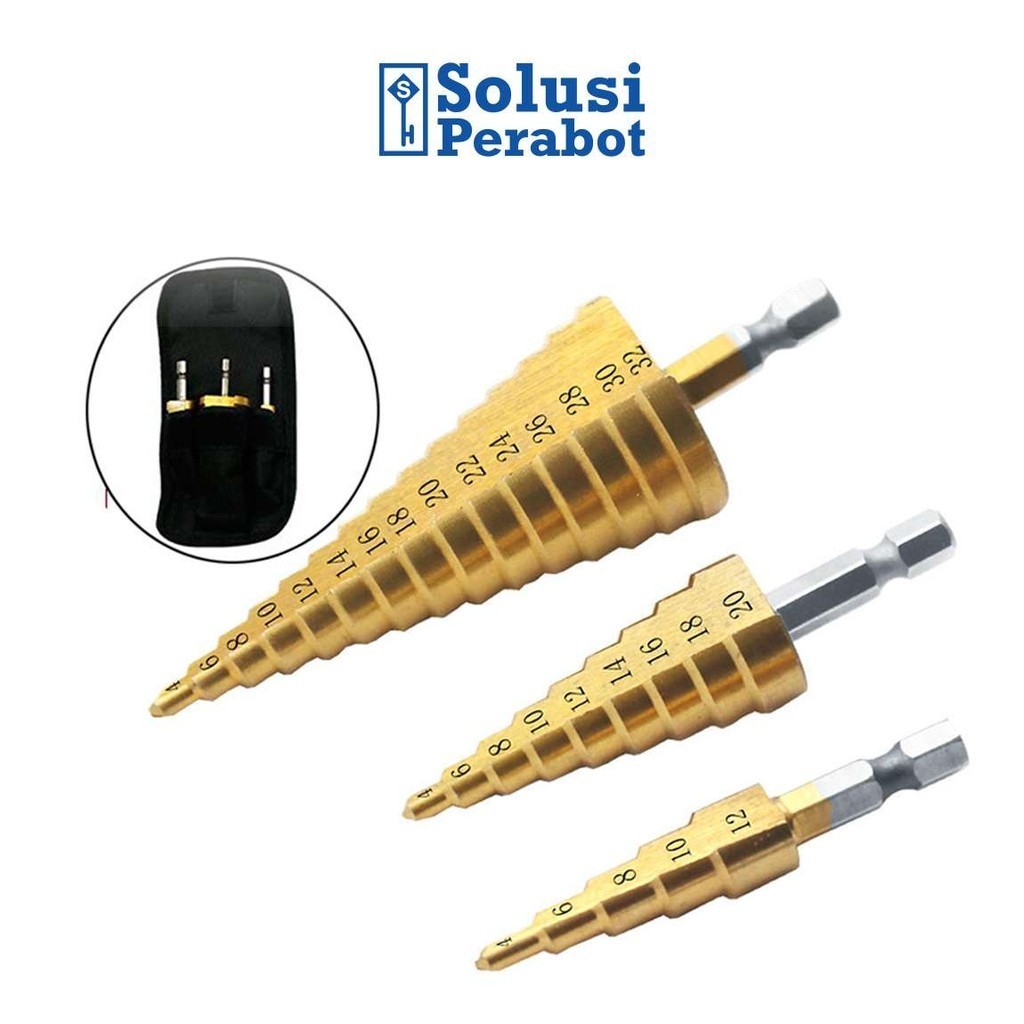 Mata Bor Pagoda 3in1 SP / Bahan HSS Lapis Titanium / Pouch