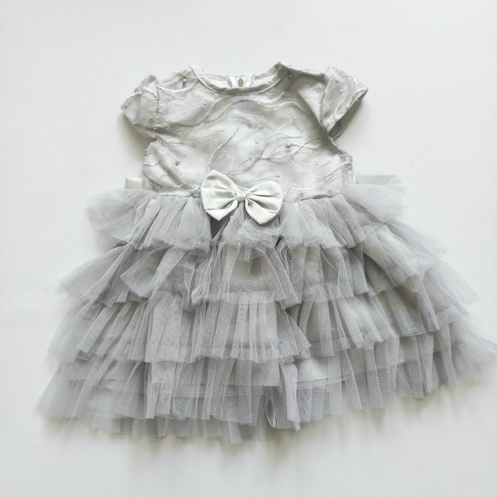 Baju Warna Abu Silver Bayi Perempuan 6 12 Bulan Dress Rok Tutu Import -N36