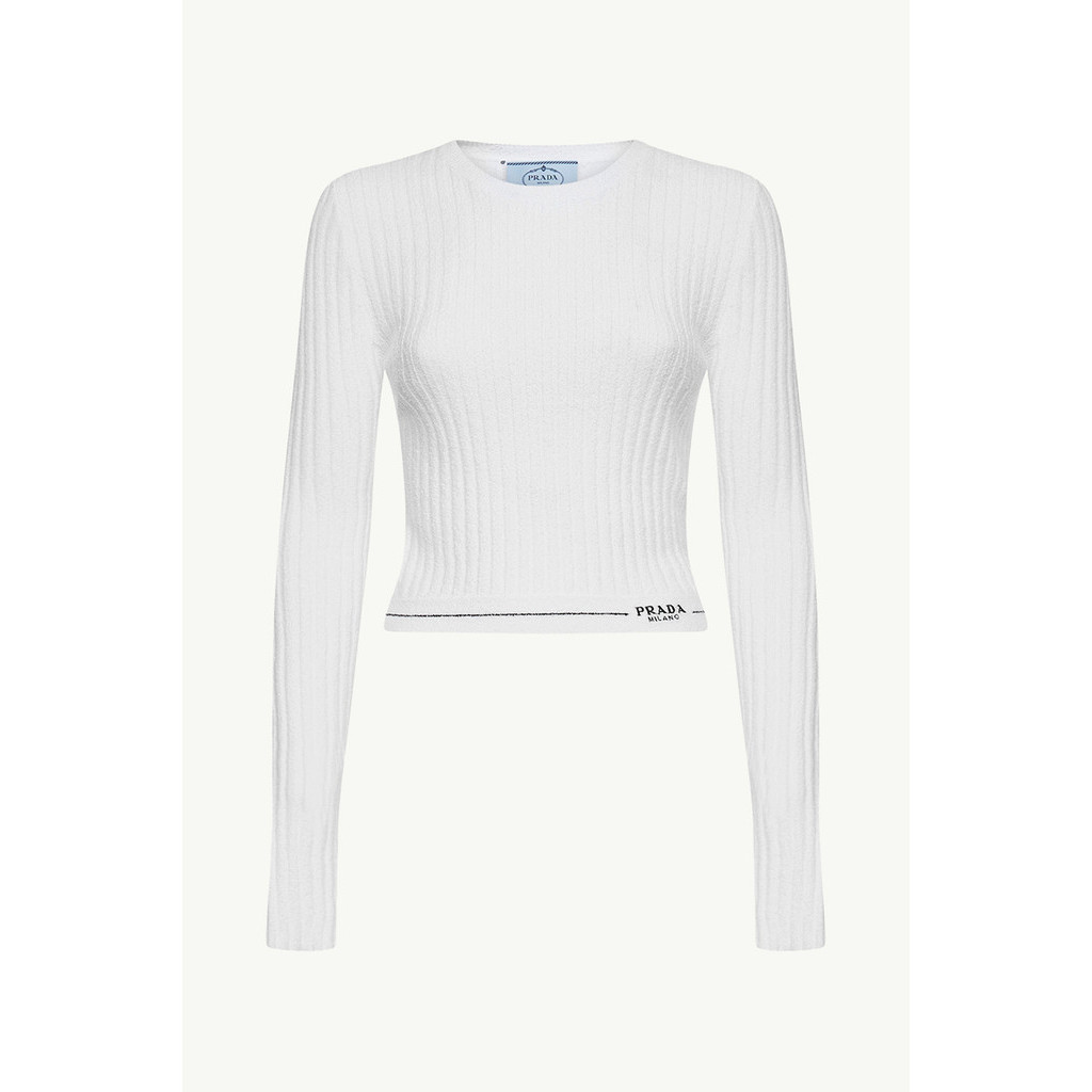 PRADA Women Logo on Bottom Crewneck Jumper in White