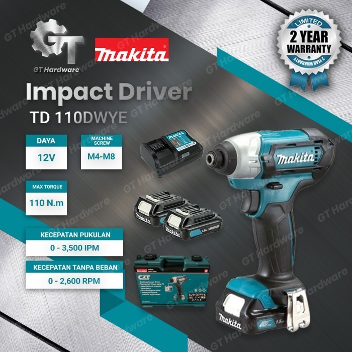 MAKITA TD110 DWYE / TD 110 DWYE BOR OBENG CORDLESS IMPACT DRIVER DRILL