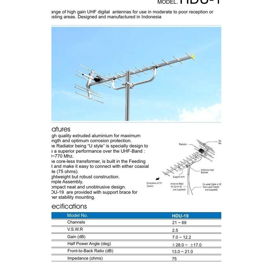 Berkualitas| ANTENA DIGITAL/ANTENA LUAR DIGITAL PF HD-U19 - ORIGINAL PF