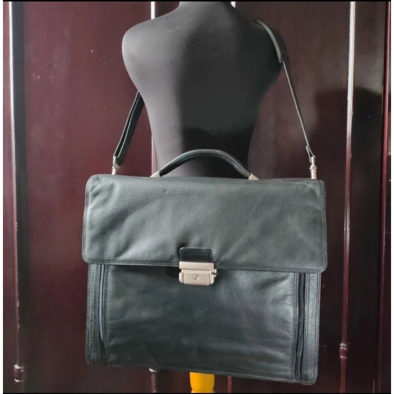 Tas Kerja Kulit Model Briefcase  P I C A R D  Germany With Padlock Black Preloved/second