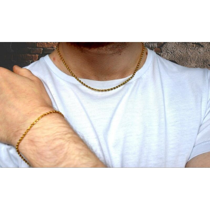 <Éxito Gen-Z> Kalung Rantai *TALI TAMBANG 2MM* Titanium Emas (Gold) - Pria dan Wanita (Unisex)