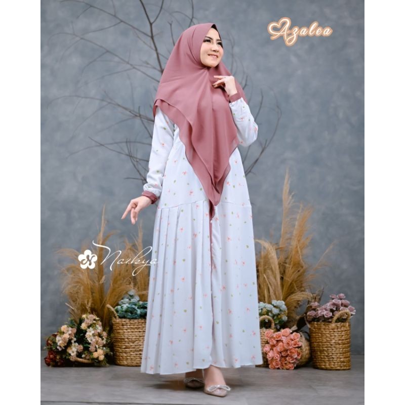 gamis Azalea motif bunga set Khimar ori Nazkya Syari