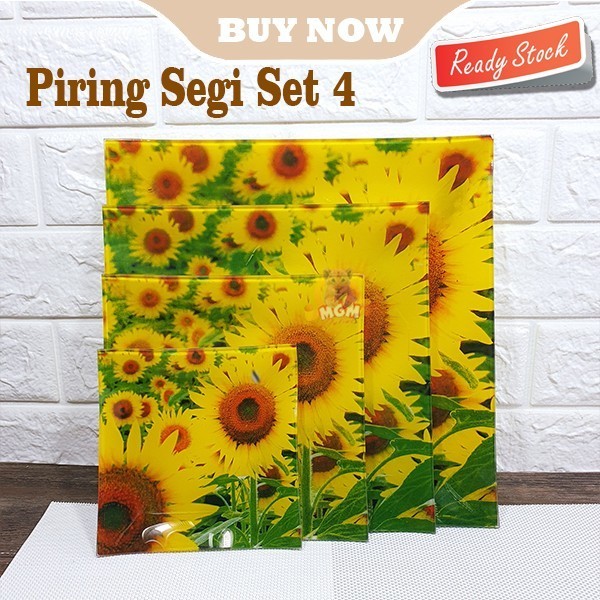 Piring kotak kaca segi Piring kue saji MOTIF besar - kecil 4UKURAN