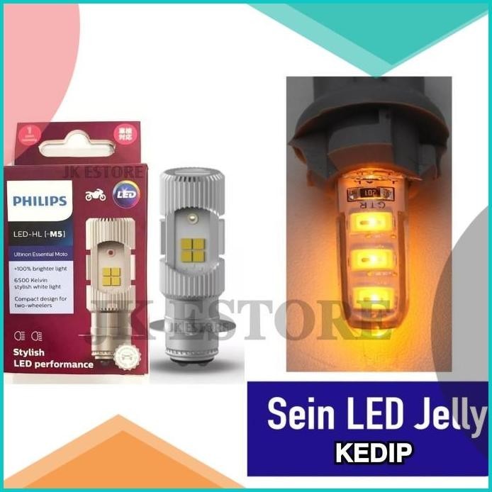 Lampu Depan Motor LED Philips Arus DC + Sen Jelly Kedip 2Pcs Universal