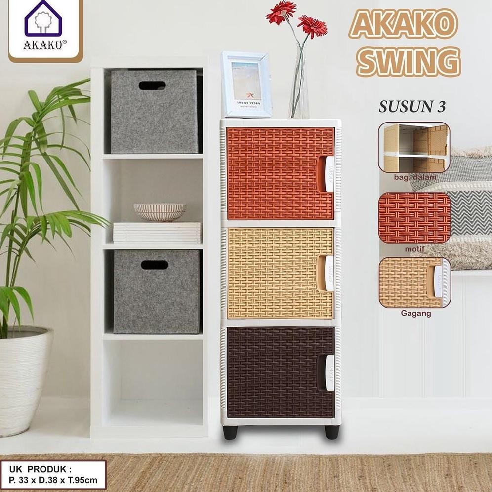 AKAKO - LEMARI PAKAIAN PLASTIK MINIMALIS/LEMARI ROTAN AKAKO SWING 3 SUSUN