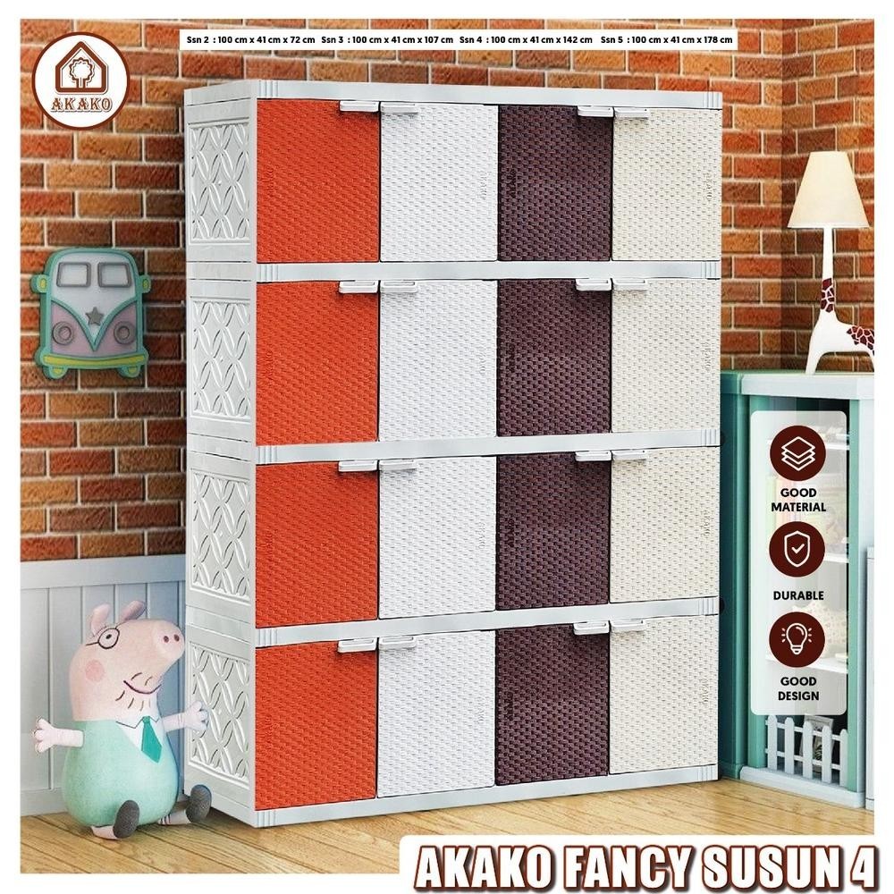 Lemari Pakaian Plastik Akako Fancy 4 Pintu -  4 Susun 16 Pintu