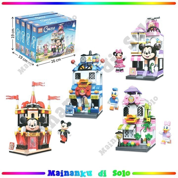 [ 4 Pcs] Mainan Anak  Block Mini Disney 4 In 1 PRCK Castle Block Connection
