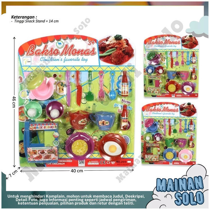 Mainan Food Set + Gerobak Makanan Bakso Monas