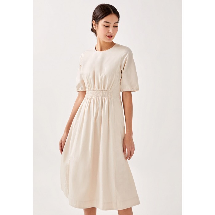 Fiorela Puff Sleeve Midi Dress - Cream