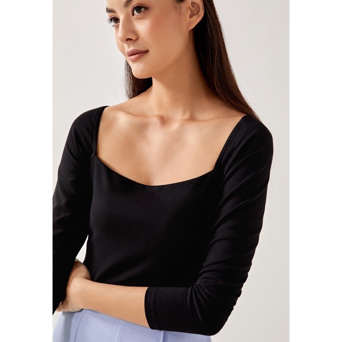 Xari Jersey Square Neck Top - Black