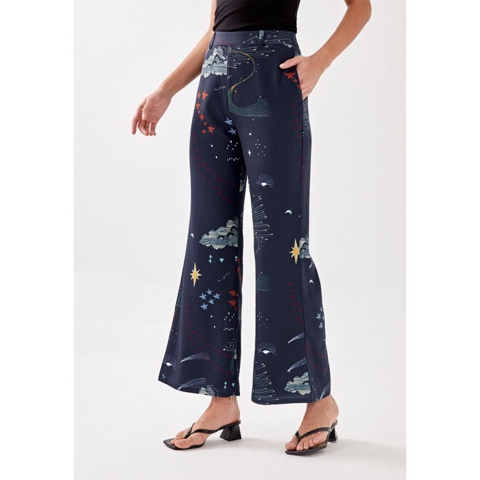 Asterin Flare Leg Pants in Celestial Galaxy - Navy Blue