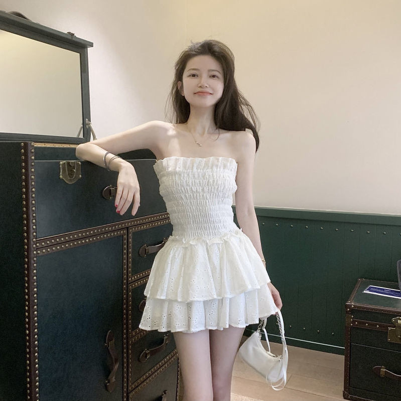 Women's New Sexy Tube Top White Skirt Dress