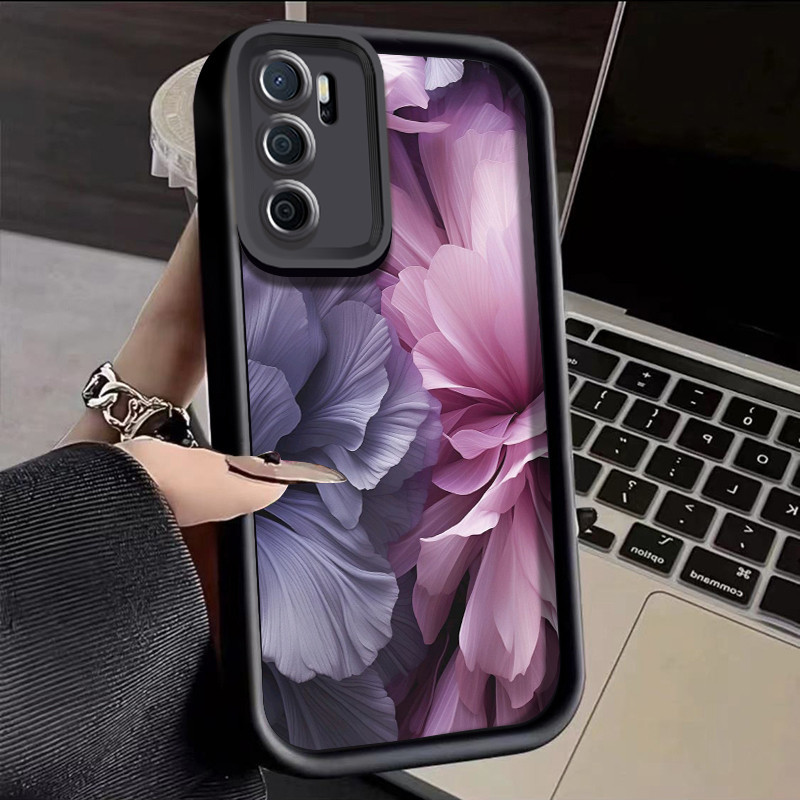 Casing Hp OPPO A16 OPPO A16s OPPO A54s Case lembut baru Kesing telepon pola bunga hitam HP casing pe