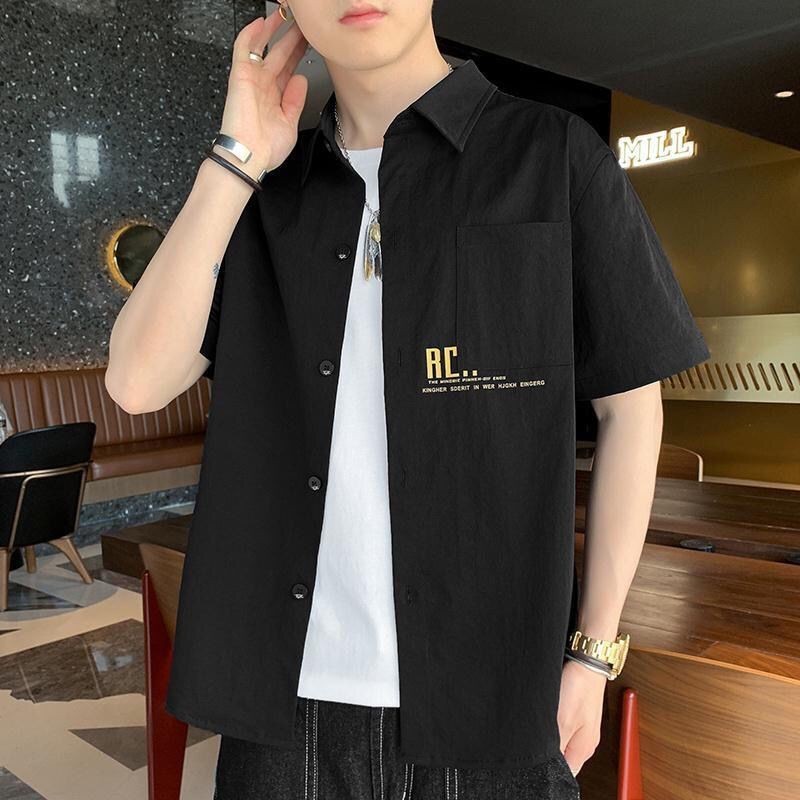 Kemeja Longgar Kepribadian Pria, Baju Pria Musim Panas Longgar Semua Cocok