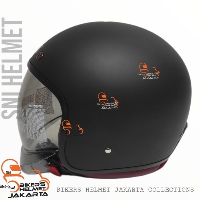Mds Helm Retro Magnum Solid Black Doff Half Face Kaca Smoke Arennafreya