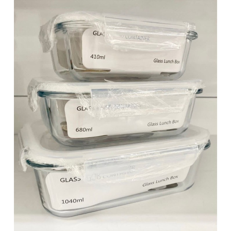 GLASSLOCK LUNCH SET/TEMPAT MAKAN WADAH KACA/FOOD STORAGE CONTAINER3IN1