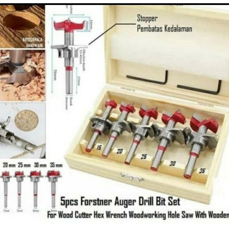 Mata Bor Engsel Sendok Set Isi 5Pcs / Forstener Bit Set / Hinge Boring Drill
