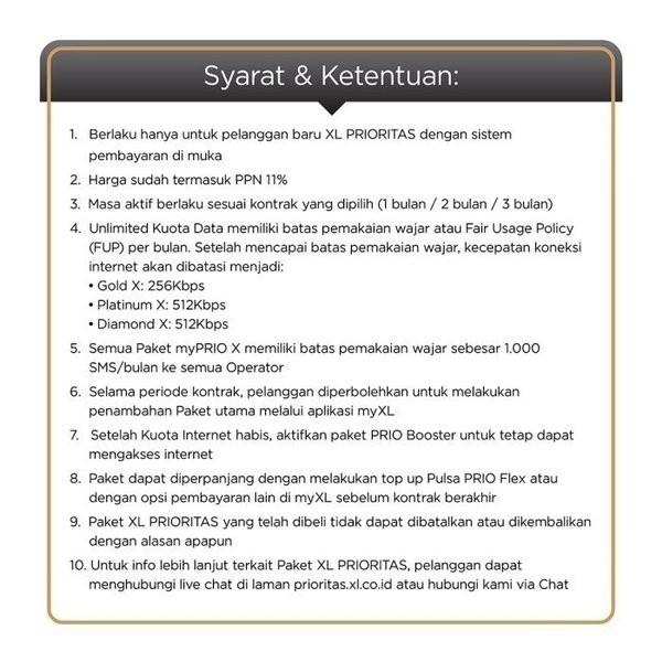 Kartu Perdana Xl Prioritas Gold Unlimited Fup 180Gb - 3 Bulan