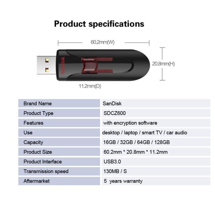 

Flash Disk 3.0 Sandisk Cruzer Glide Cz600 Flash Drive 128 Gb