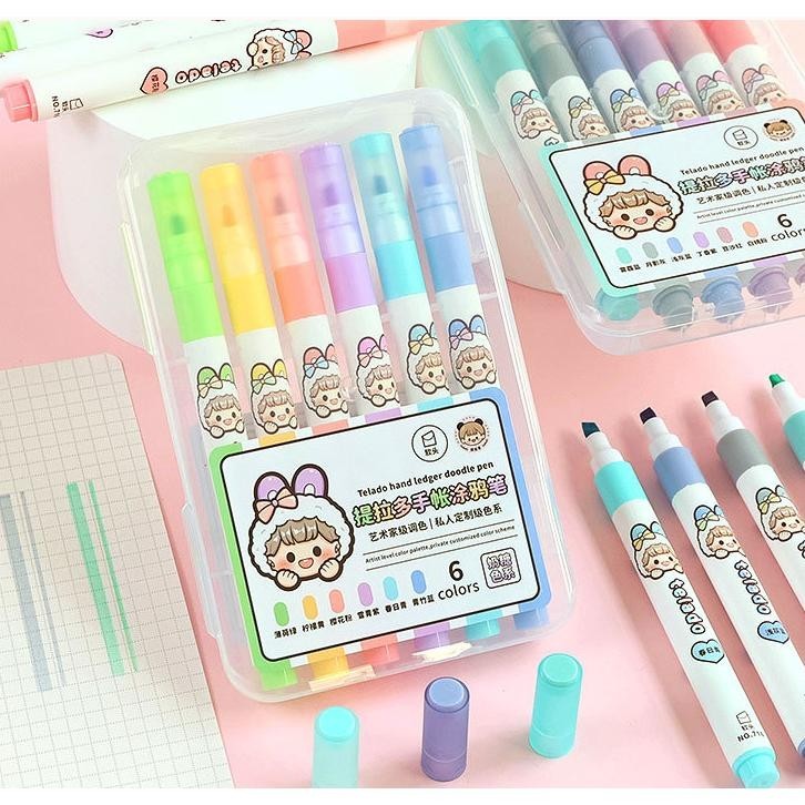 

We69 Highlighter 6 Warna Pastel Doodle Pen 1 Set 6 Pcs Buat Jurnaling Edisi Dodogirl TLD137 Berkualitas