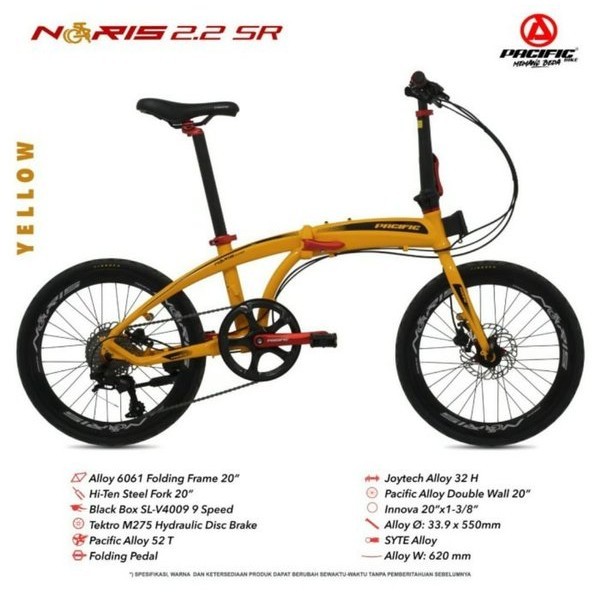 Noris 2.2 Sr Sepeda Lipat Original Pacific Bike 20 Inch Terbaru Frame Alloy Rem Hidrolik 9 Speed