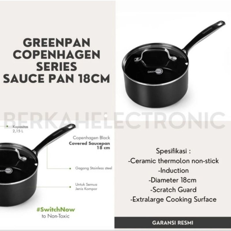 GREENPAN COPENHAGEN SERIES - SAUCE PAN 18 CM NON TOXIC