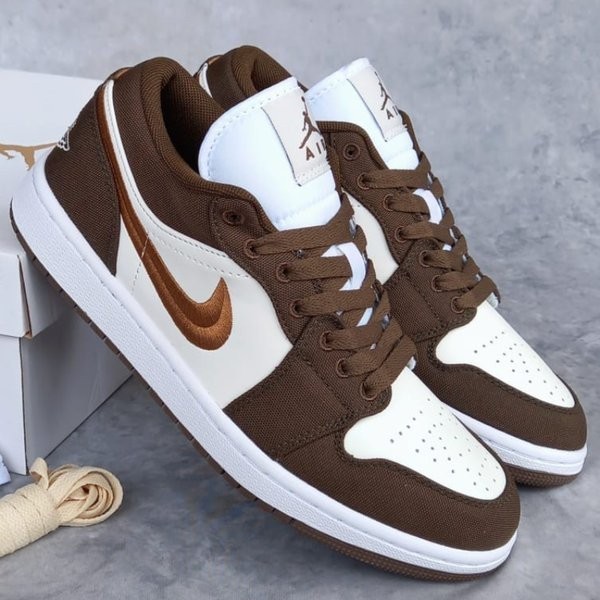 SEPATU NIKE AJ1 LOW BROWN CANVAS PREMIUM MIRROR BNIB VIETNAM IMPORT OLAHRAGA BASKET PRIA SNEAKERS