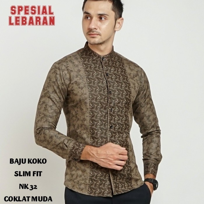 Baju Koko Pria Slim Fit Kemeja Koko Pria Putih Lengan Panjang Clk41