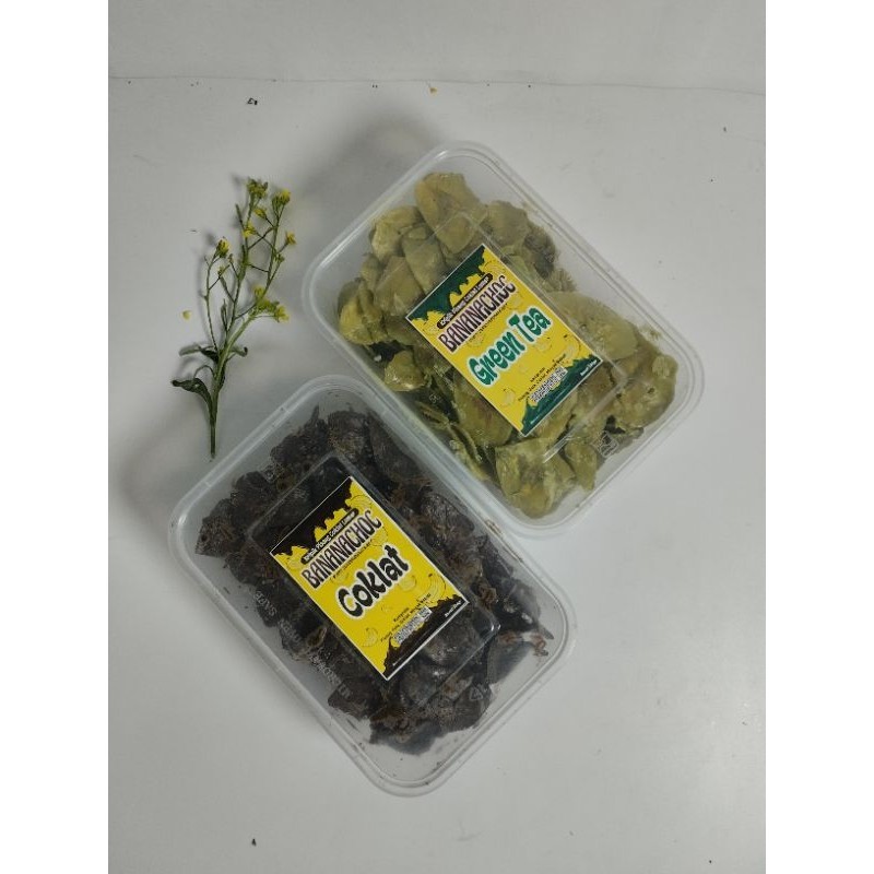 

BANANACHOC Paket Hemat 2 Box mix rasa COKLAT dan GREEN TEA (500gr) keripik pisang coklat lumer